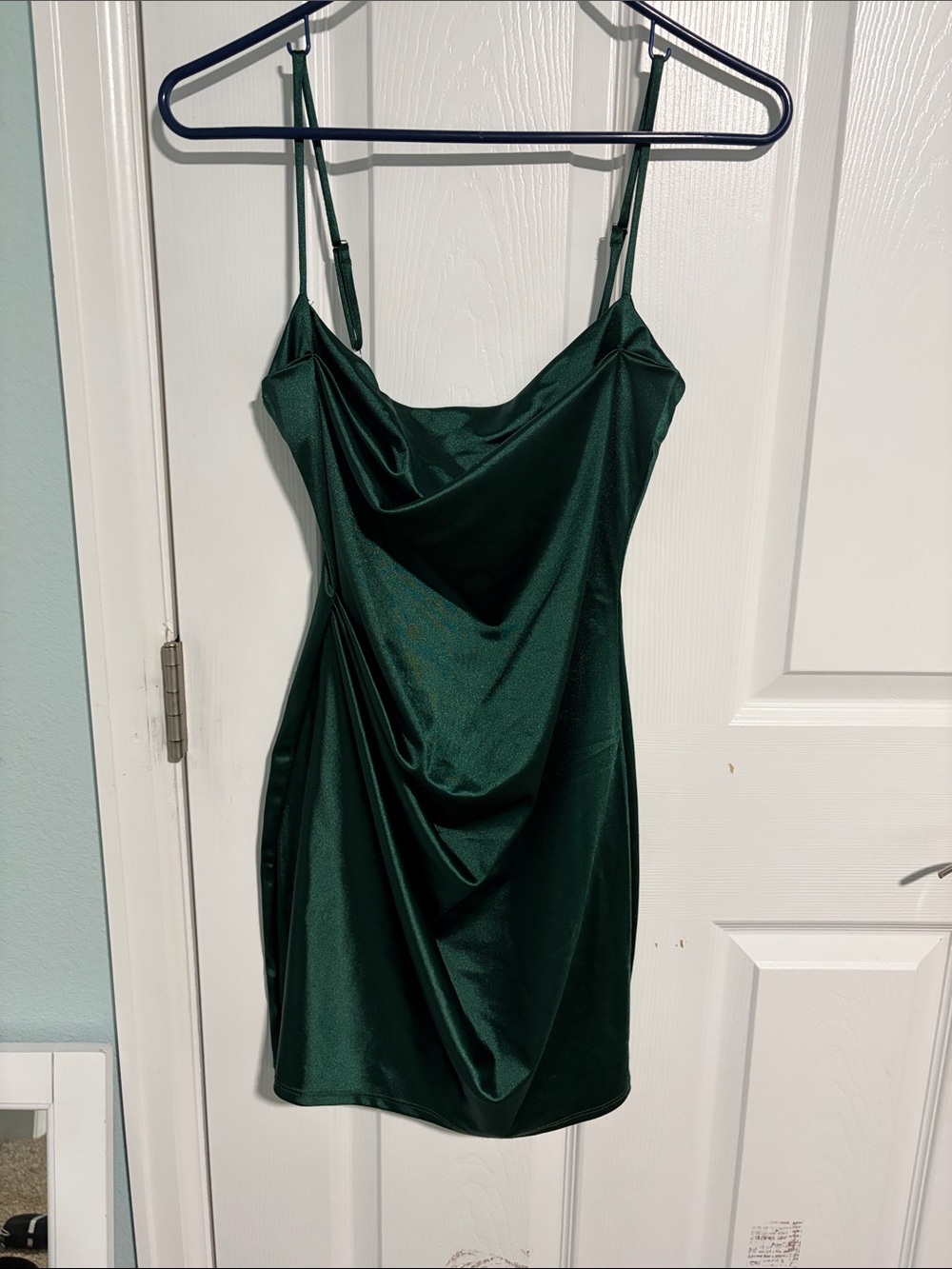 Lucy in the Sky Emerald Green Satin Cowl Mini Dress